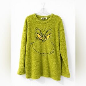 Lime Green Fuzzy Sweater with Grinch Face